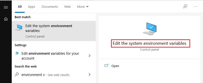 Opening the environment variables dialog